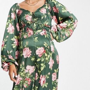 ASOS Maternity puff sleeve cut out back jumpsuit in floral print